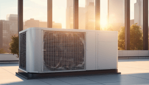 A large air conditioner on a commercial building